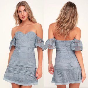Lulus Blue Lace Off-the-Shoulder Dress Size S/6